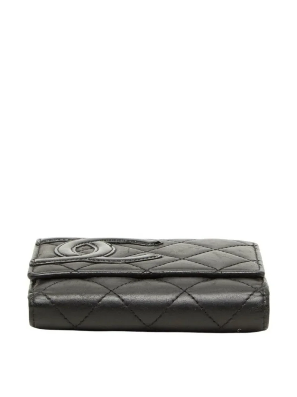 Chanel Quilted CC Logo Cambon Line Bifold Wallet Black Leather
